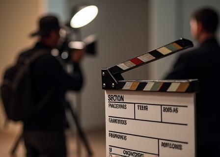 Clapperboard and film camera on a set