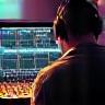 Audio engineer working at a console