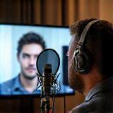 Actor in a recording booth for ADR